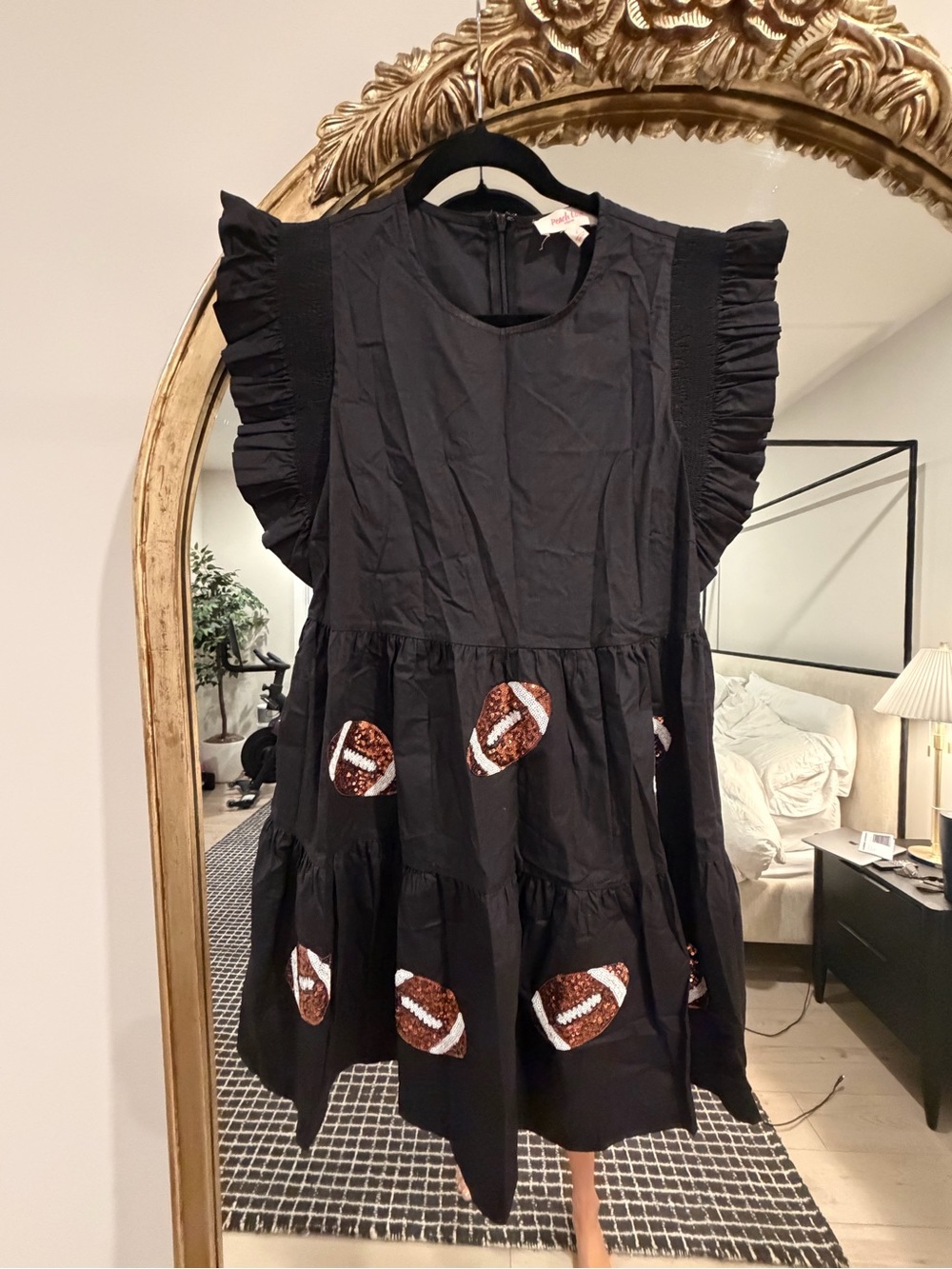 Peach Love California Black Football Sequin Tiered Dress
